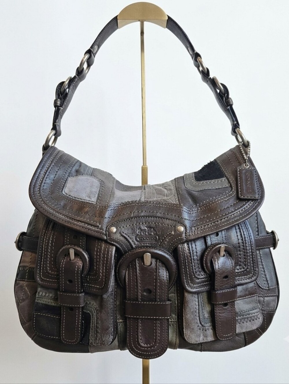 COACH 12614 EUC HTF Pieced Patchwork Multi Media Leather Flap Bag 2008